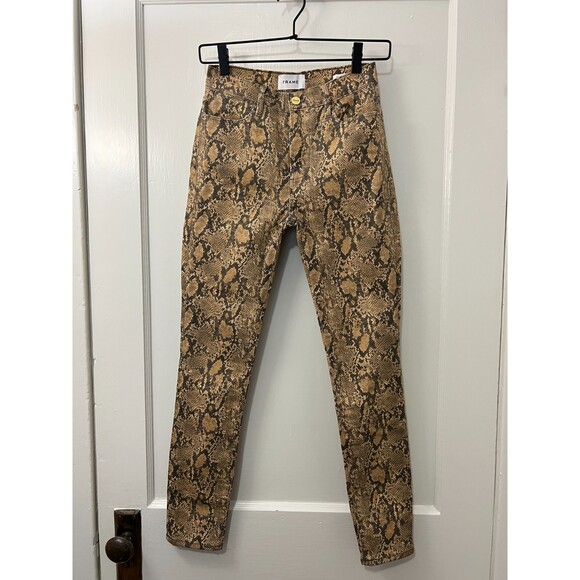 FRAME Le High Skinny Crop Coated Python Snake Skin Jeans Women's Size 24 - Picture 1 of 8